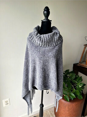 Britt's Knits Beyond Soft Cowl Neck Poncho Gray Cowl Neck Poncho Like